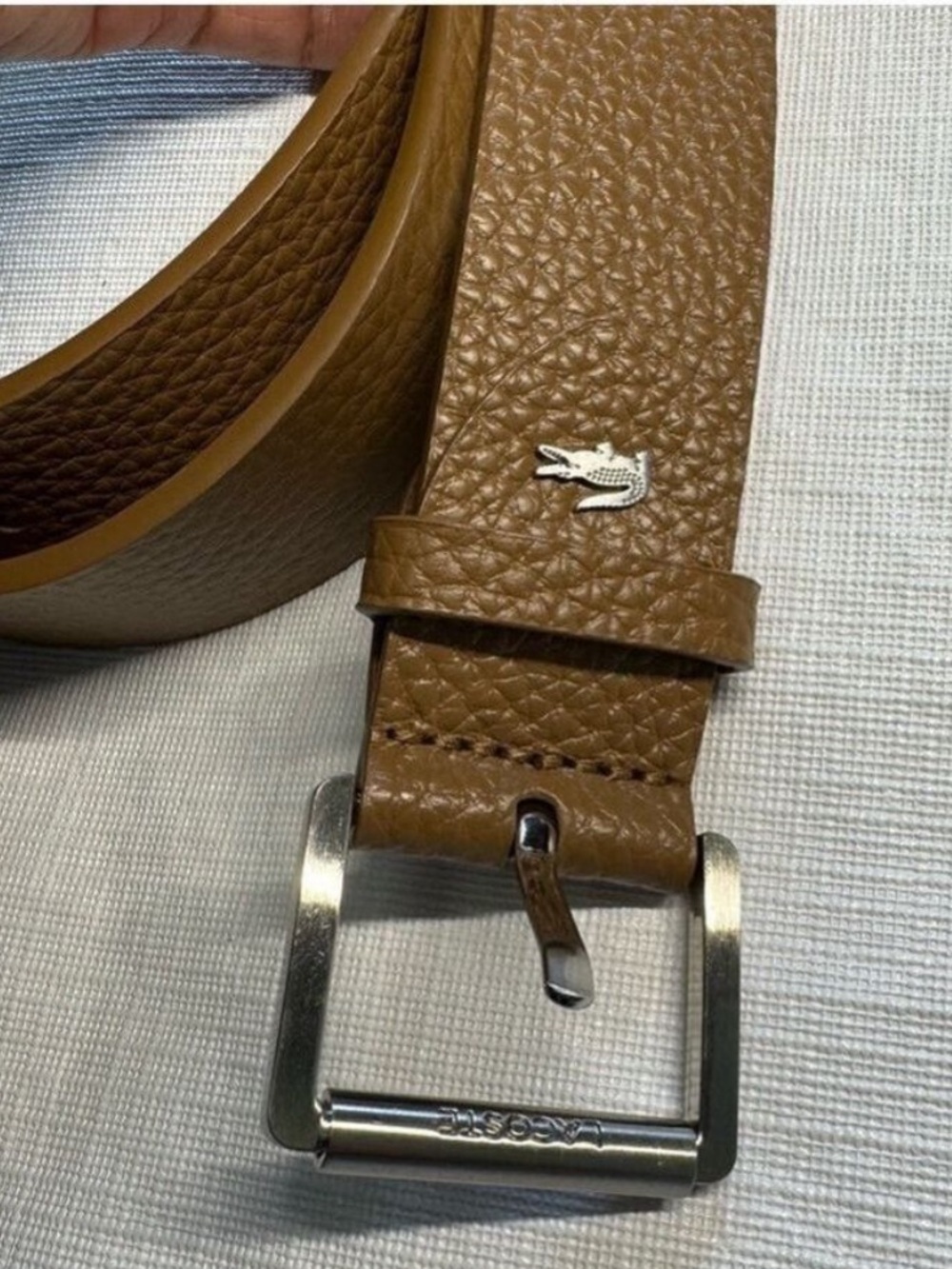 Lacoste Tan Leather Belt with Classic Silver Buckle size 44